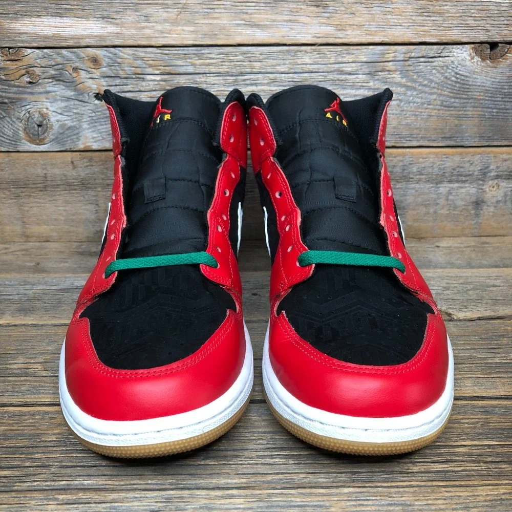 Size 11.5- Air Jordan 1 SE Mid Christmas Black Fire Red Malachite Used With Box